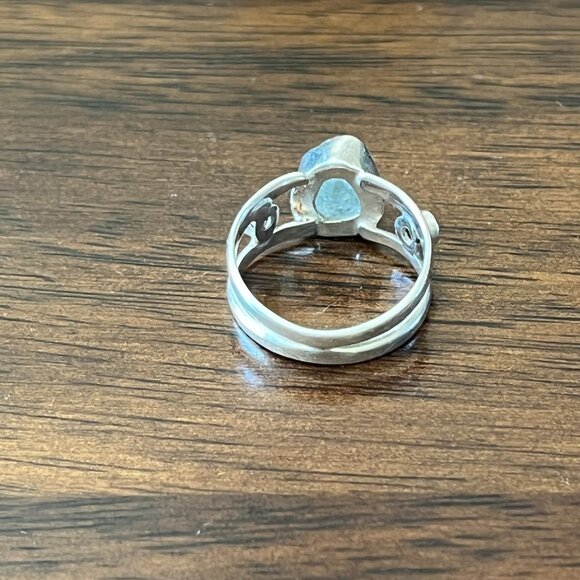 925 Silver Aquamarine Ring Sz 7.5 - Picture 2 of 5